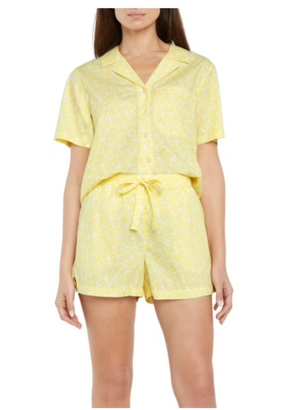 GAP Yellow Floral Short Pajama Set with Tie Waist